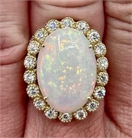 $19,437 AIGL 11.66 cts Fire Opal & Diamond Ring