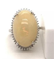 Certified 15.78 cts Opal & Diamond 14k Gold Ring
