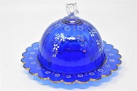 Cobalt Blue Hand-Painted Domed Butter Dish