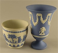Two Blue And White Wedgwood Vases