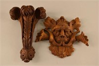 Two Wood Carved Articheticual Elements