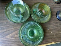 3 Carnival Glass Cups & Saucers