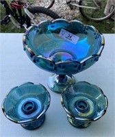 Carnival Glass Compote & Candle Holders