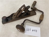 Old race/hand drill and wood plane