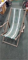 Vintage wooden frame folding patio chair, canvas