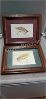 2 wood frame matted Linda Lord? fly fishing fly