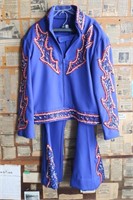 Blue & Red Sequined Flame Elvis Suit