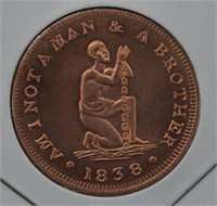 1838 Anti-Slavery Coin; PROOF Reproduction