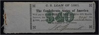 1861 Confecerate $40 Bond Certificate