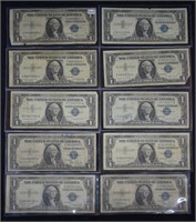 10 pcs. US $1 Silver Certificates