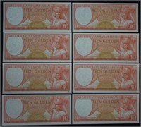 Suriname Sequential Serial #'s Banknotes; UNC; 8 P