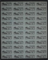 WWII U.S. Ration Stamps; Uncut Sheet, Military Boa