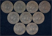 Uncirculated Bittish Large Cents; 9 Pcs.