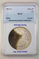 1881-CC Morgan NNC MS-67 $5500 GUIDE  EX GSA