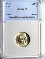 1943-P Nickel NNC MS-67+ FS $1100 GUIDE