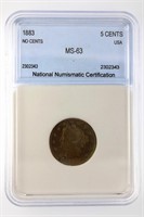 1883 Shield Nickel NNC MS-63 No Cents