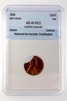 1959 Cent NNC MS-66 Red Clipped Planchet