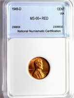1949-D Cent NNC MS-66+ RED LISTS FOR $160
