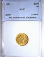 1878 Gold $2.50 NNC MS-63 LISTS FOR $840