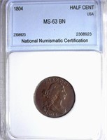 1804 Draped Half Cent NNC MS-63 BN $3750 GUIDE