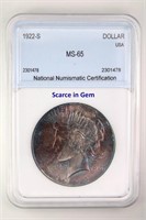1922-S Peace NNC MS-65 $1150 GUIDE