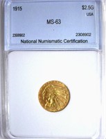 1915 Gold $2.50 NNC MS-63 LISTS FOR $1000