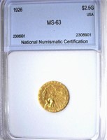 1926 Gold $2.50 NNC MS-63 LISTS FOR $785