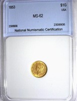 1853 Gold $1 NNC MS-62 LISTS FOR $425