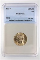 1942-S Nickel NNC MS-67+ FS $2500 GUIDE