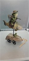 Decorative frog riding a fish decor, 5 x 9