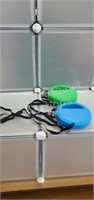 2 plastic water canteens with straps