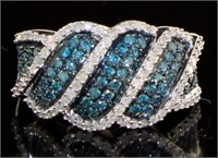 Fancy Blue & White 1.00 ct Diamond Wave Ring