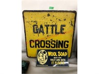 Metal Cattle Crossing & Wool Soap Sign