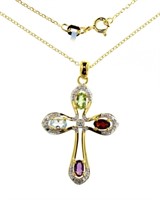 Genuine Gemstone & Diamond Accent Cross Necklace