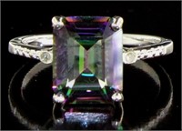 Emerald Cut 3.68 ct Mystic Topaz & Diamond Ring