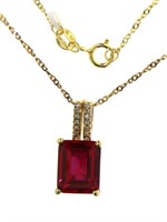 Radiant Cut Ruby & Diamond Necklace