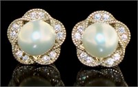 Genuine Pearl & White Topaz Stud Earrings