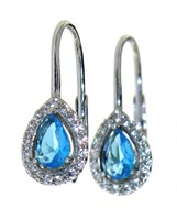 Beautiful Pear Cut Blue & White Topaz Earrings