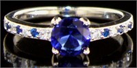 Antique Style Sapphire & White Topaz Designer Ring