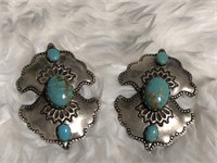 Turquoise & Silver Tone Pierced Earrings