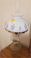 VINTAGE BLUE FLOWER GLOBE ELECTRIC OIL LAMP