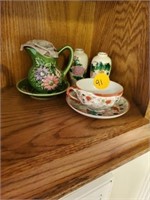 FLOWER PITCHER AND ORIENTAL CUP/ SAUCER