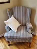 BLUE STRIPED UPHOLSTERED CHAIR / DECOR PILLOW