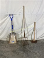 Pitchfork, Aluminum Scoop Shovel and Axe