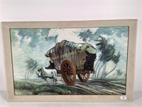 Original Signed Oil Painting of White Ox with Cart