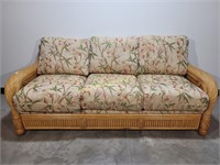 Rattan Couch with Orchid Upholstery