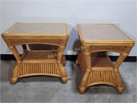 Rattan Glass Top End Tables