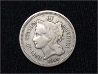 1869 Nickel Three Cent Coin