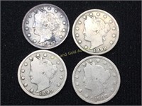 1897,98,99,1900 V-Nickels Coins