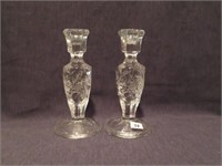 SET OF CUT GLASS CANDLE HOLDERS 7 1/2" TALL